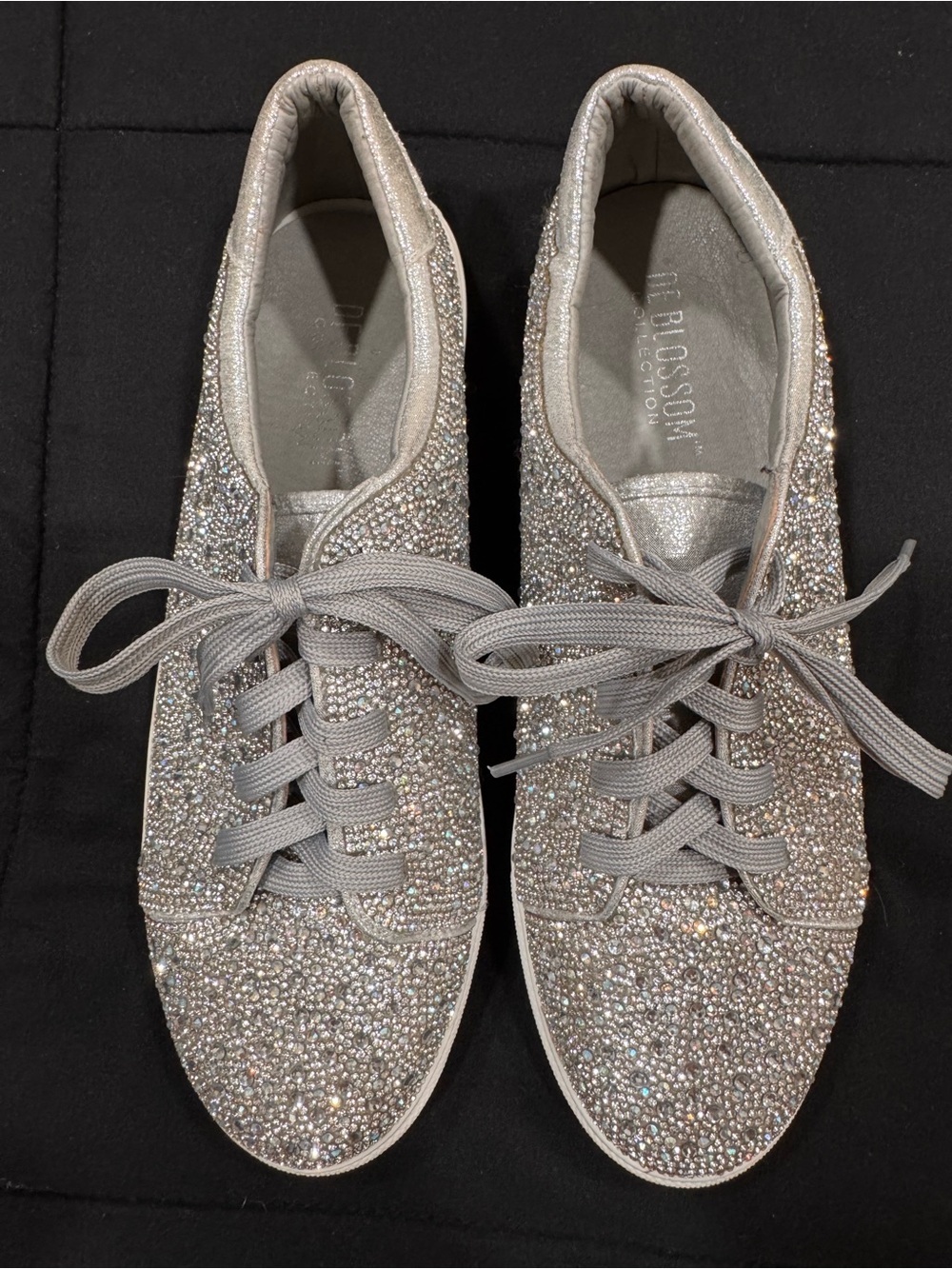 De Blossom Collection Women's Silver Crystal Embellished Lace-Up Sneakers